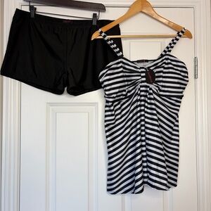 Avidlove Black and White Sailor Striped Tankini set Size XXL.